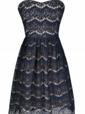 NWOT Ya Los Angeles Navy and Ivory Strapless Lace Dress